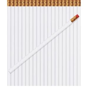 60 Pieces White Wood Pencil with Gold Ferrule and Red Eraser